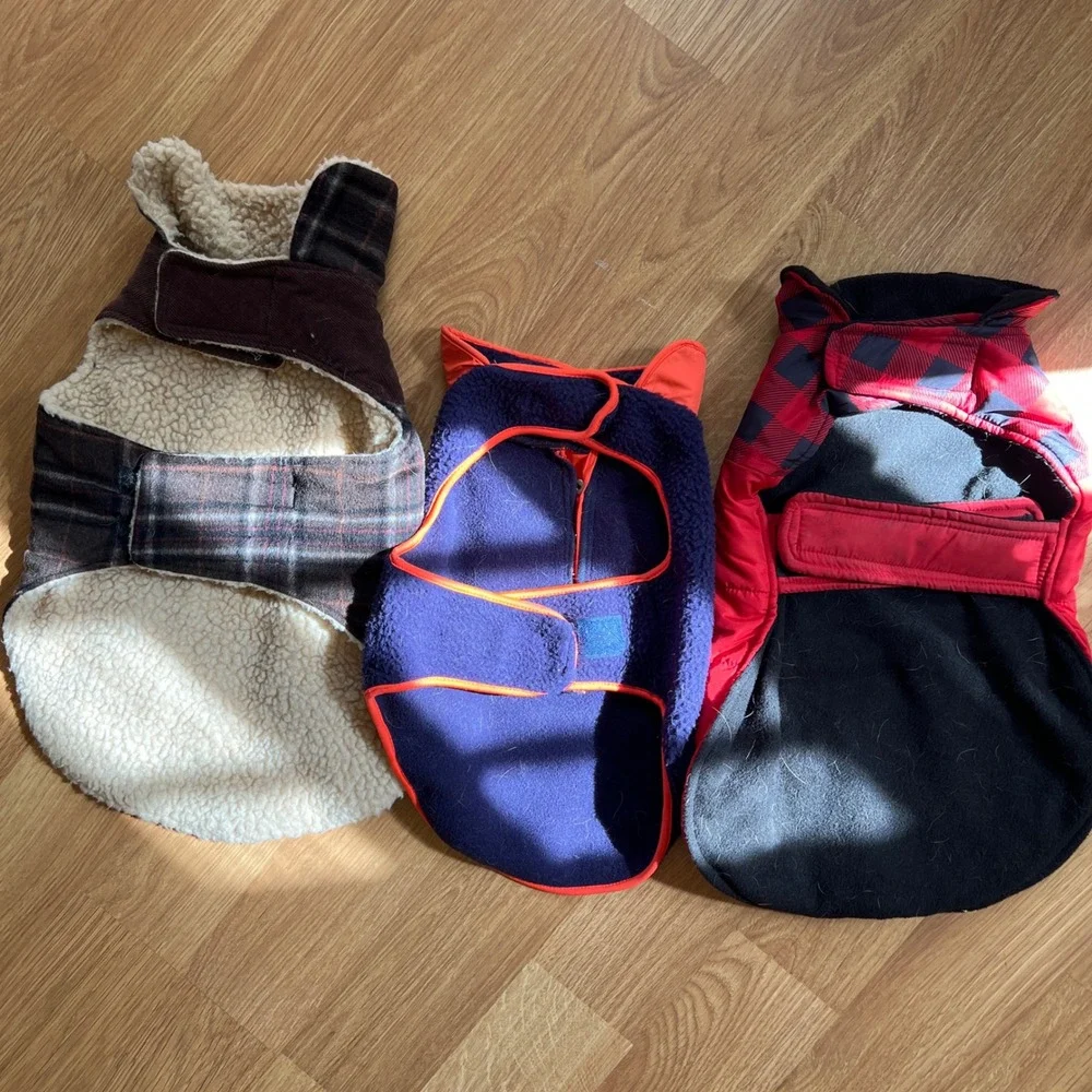 Lot of 3: Dog Sweater Fleece Jackets Fits Medium Lined Multicolor Fabdog Top Paw